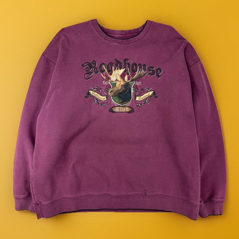 Roadhouse Billiards Eatery Club Distressed Faded Graphic Crewneck Sweatshirt XL